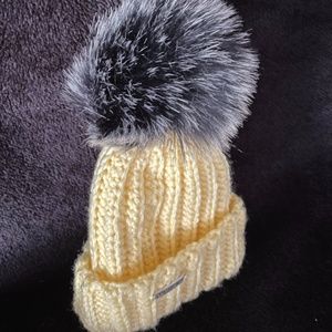 New Born Knitted Toque with Faux Fur pompom